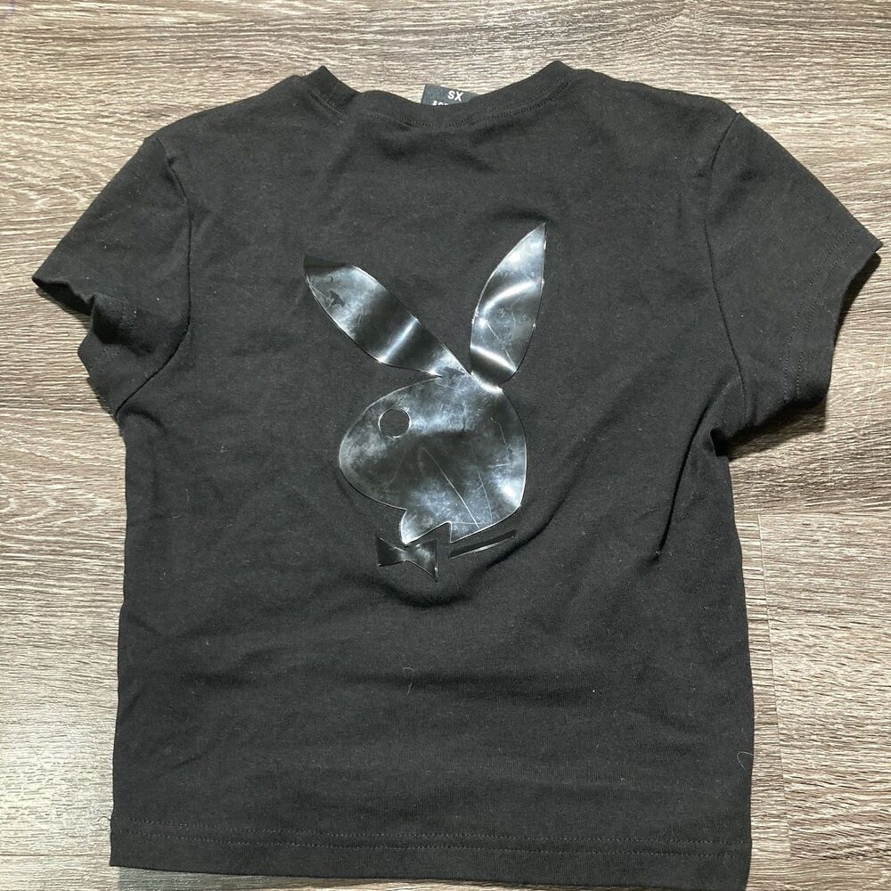 Playboy Graphic Shirt Womens Size XS Black Short Sleeve Crew Neck Casual